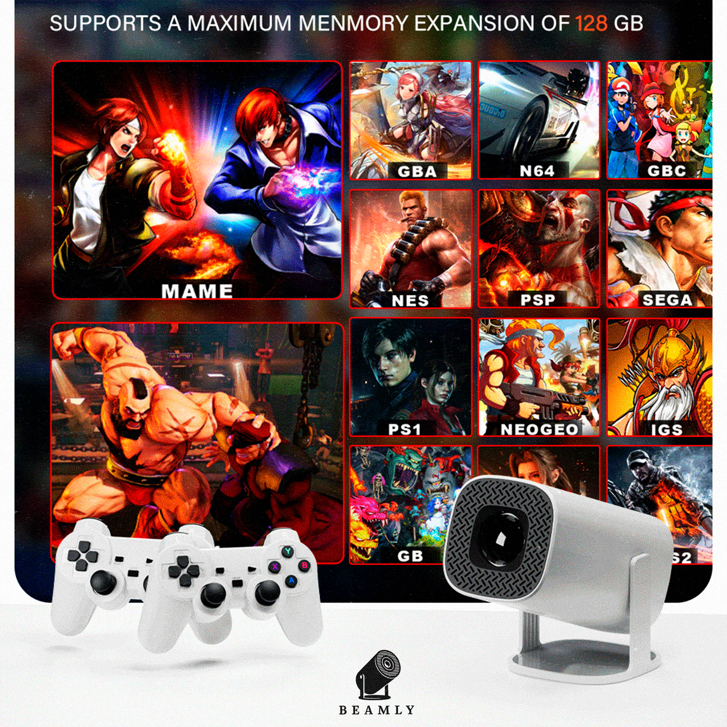 Beamly – 4K-Ready Projector + 2 FREE Game Controllers (Gaming Edition)