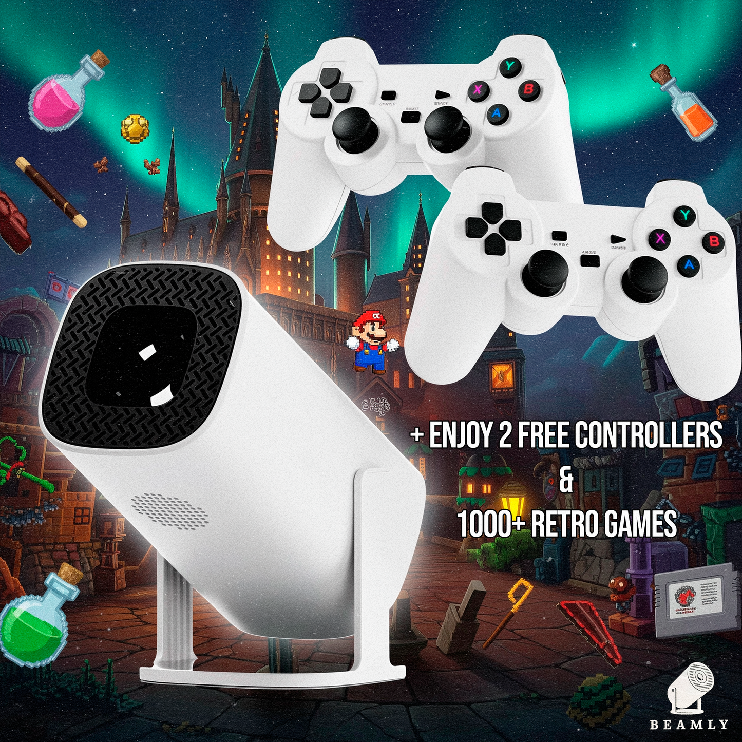 Beamly – 4K-Ready Projector + 2 FREE Game Controllers (Gaming Edition)